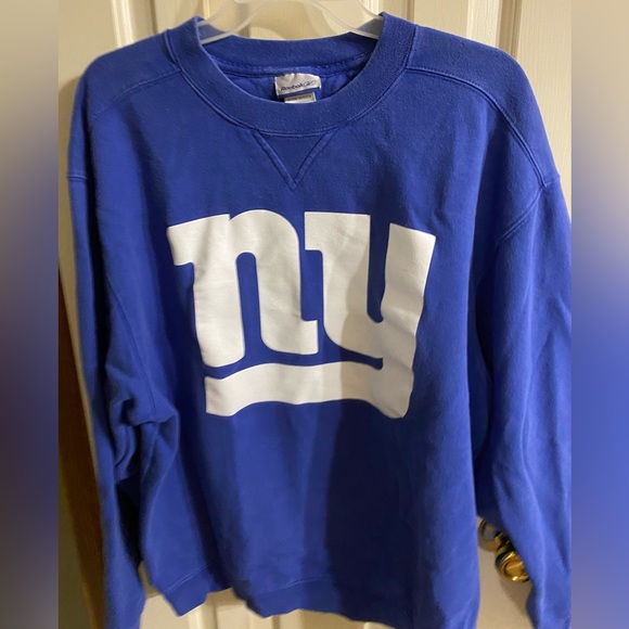 VTG 90s New York Giants Sweater Reebook Sz LRG Logo Blue Cotton Made in Jordan - Picture 1 of 8